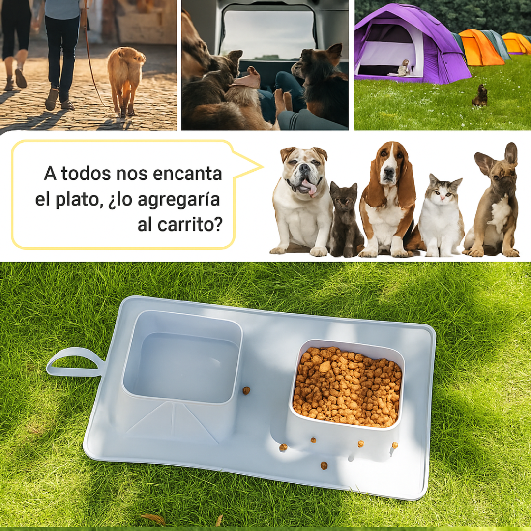 Comedero viajero portatil 2 en 1